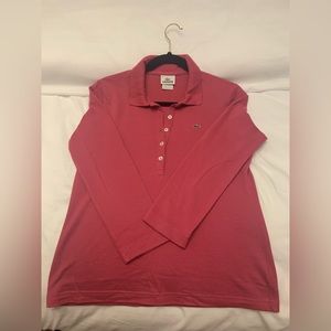 Lacoste Rasberry half button long sleeve polo